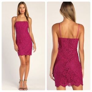 Lulus Keep It Social Lace Bodycon Mini Dress in Magenta Sz. Small NWT